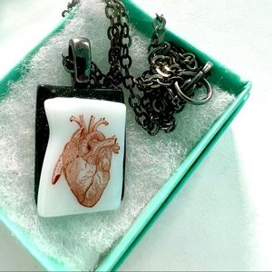 Heart Necklace Anatomical Heart Gunmetal chain